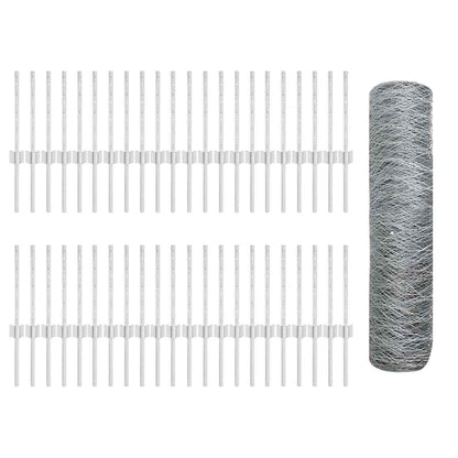 Hexagonal Fence with Post 100 x 0.4 m Galvanised Steel Silver