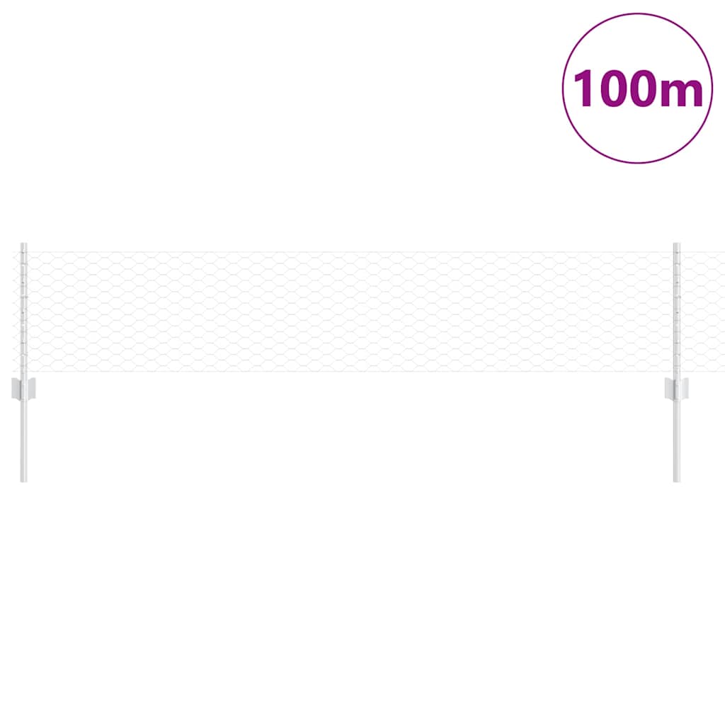 Hexagonal Fence with Post 100 x 0.4 m Galvanised Steel Silver