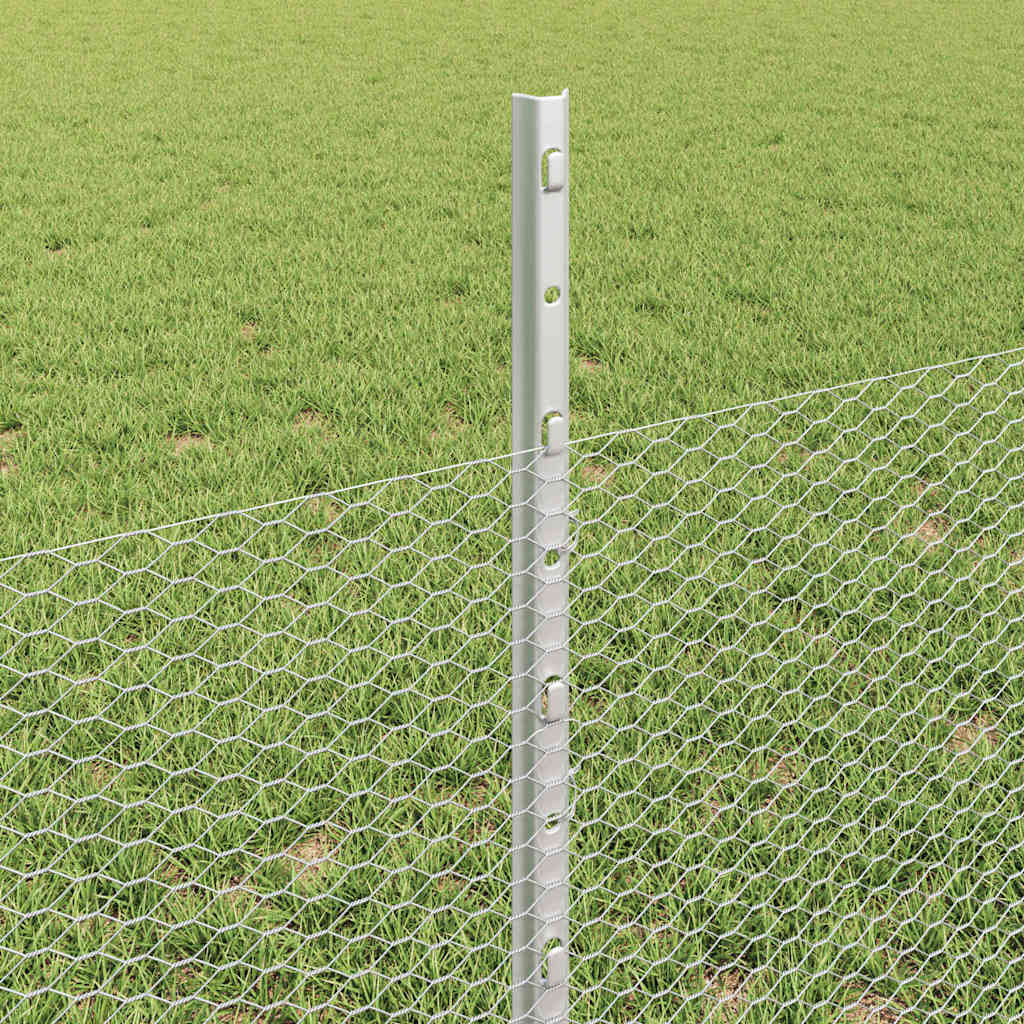 Hexagonal Fence with Post 100 x 0.5 m Galvanised Steel Silver