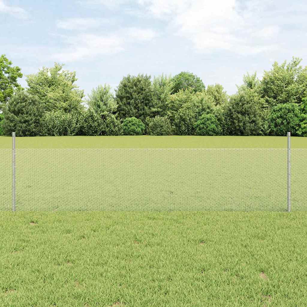 Hexagonal Fence with Post 100 x 0.5 m Galvanised Steel Silver