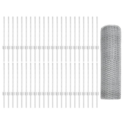 Hexagonal Fence with Post 100 x 0.5 m Galvanised Steel Silver
