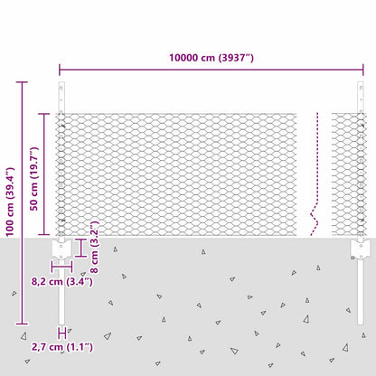 Hexagonal Fence with Post 100 x 0.5 m Galvanised Steel Silver