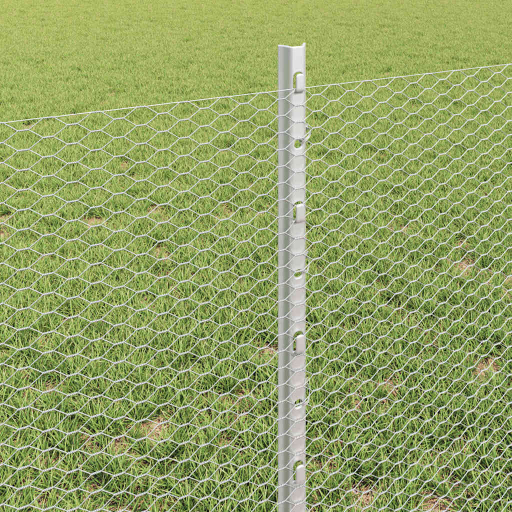 Hexagonal Fence with Post 100 x 0.6 m Galvanised Steel Silver