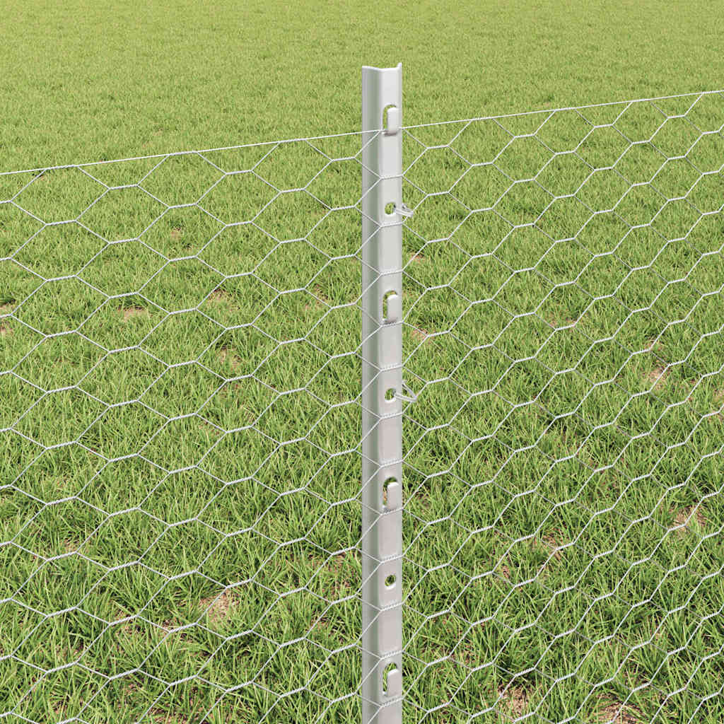 Hexagonal Fence with Post 100 x 0.6 m Galvanised Steel Silver