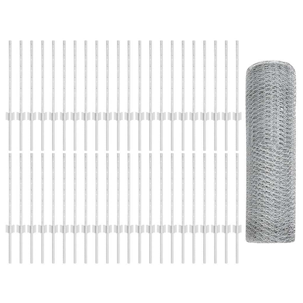 Hexagonal Fence with Post 100 x 0.6 m Galvanised Steel Silver