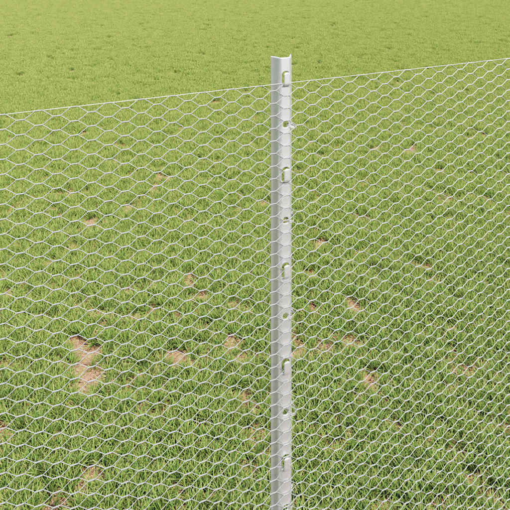 Hexagonal Fence with Post 100 x 1 m Galvanised Steel Silver