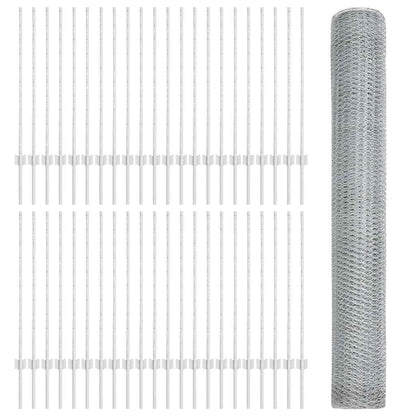 Hexagonal Fence with Post 100 x 1 m Galvanised Steel Silver