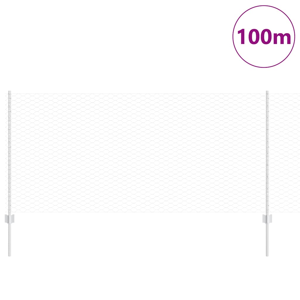 Hexagonal Fence with Post 100 x 1 m Galvanised Steel Silver