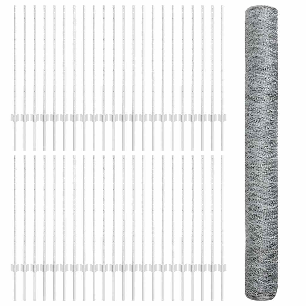 Hexagonal Fence with Post 100 x 1 m Galvanised Steel Silver
