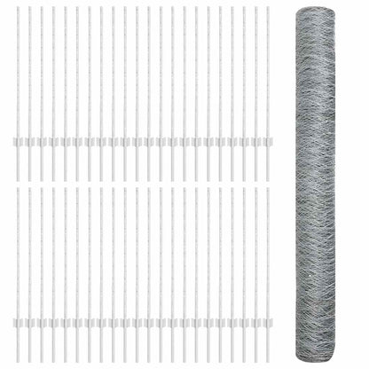 Hexagonal Fence with Post 100 x 1 m Galvanised Steel Silver