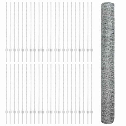 Hexagonal Fence with Post 100 x 1.2 m Galvanised Steel Silver