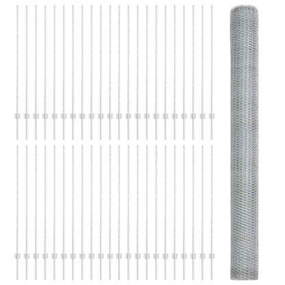 Hexagonal Fence with Post 100 x 1.4 m Galvanised Steel Silver
