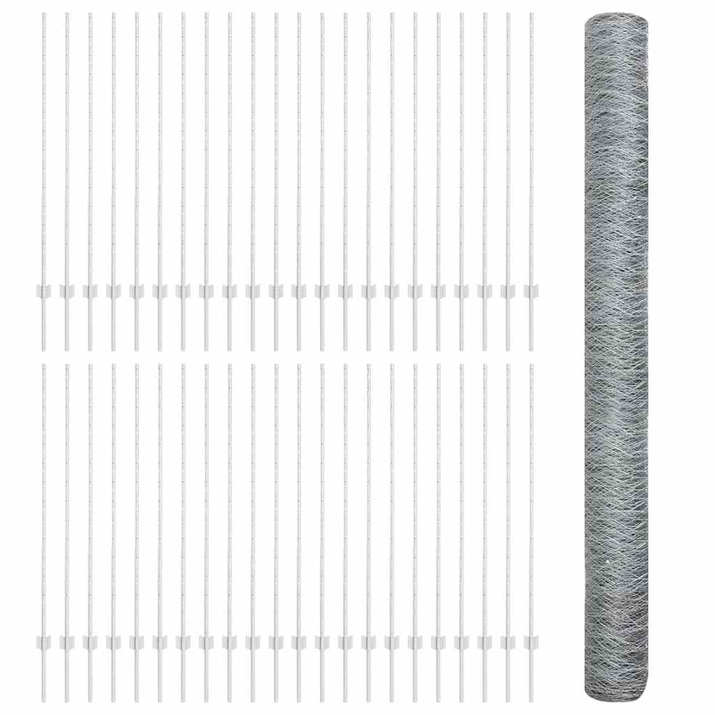 Hexagonal Fence with Post 100 x 1.4 m Galvanised Steel Silver