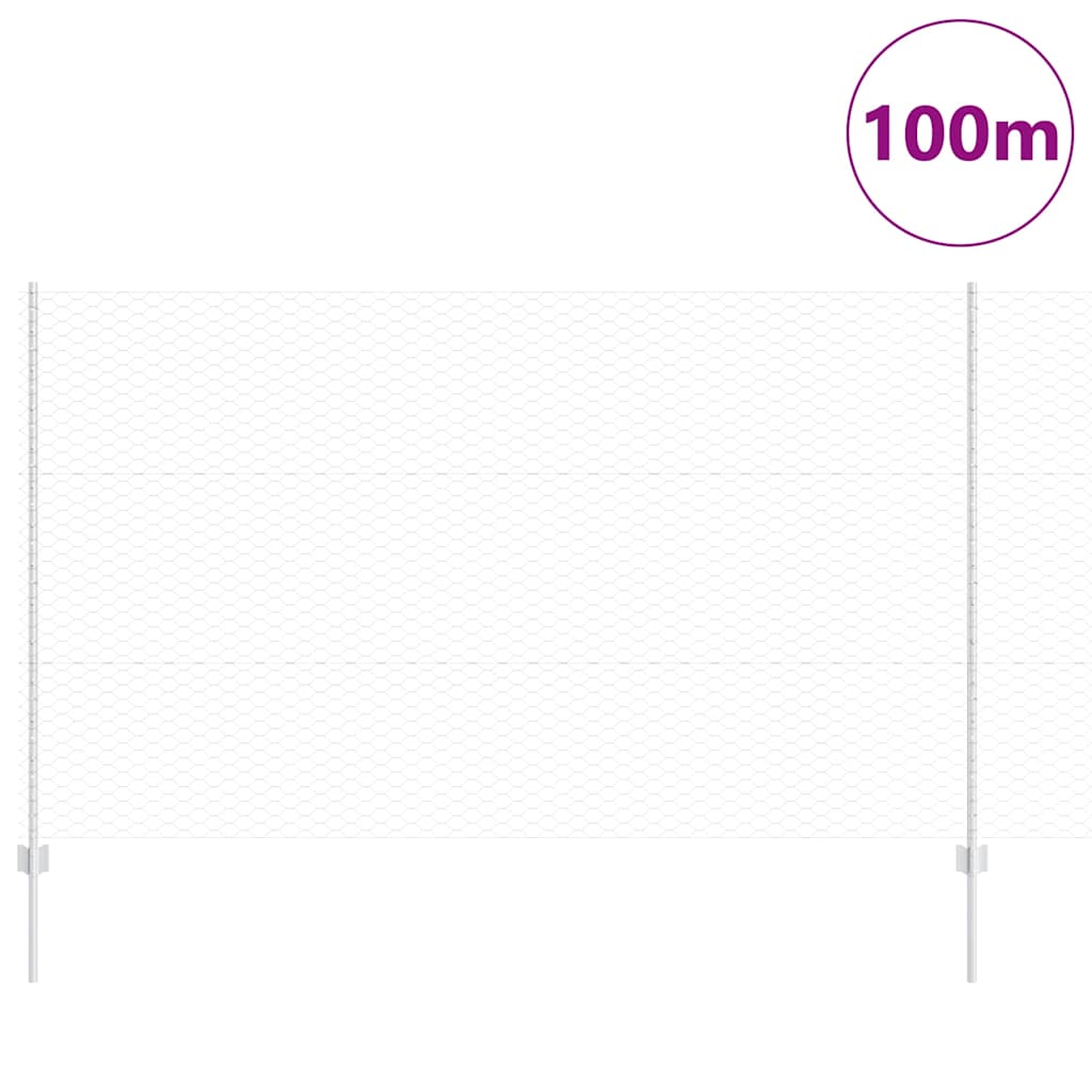 Hexagonal Fence with Post 100 x 1.4 m Galvanised Steel Silver