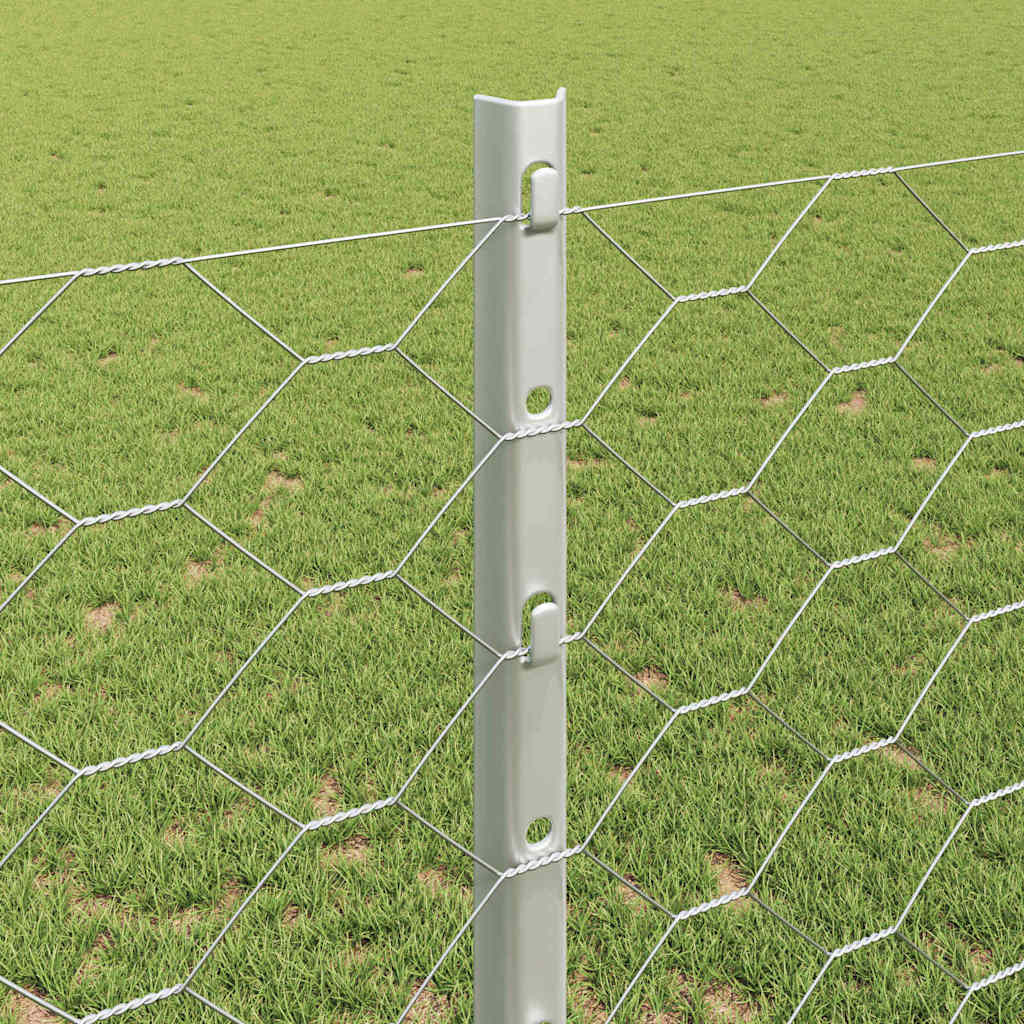 Hexagonal Fence with Post 100 x 1.4 m Galvanised Steel Silver