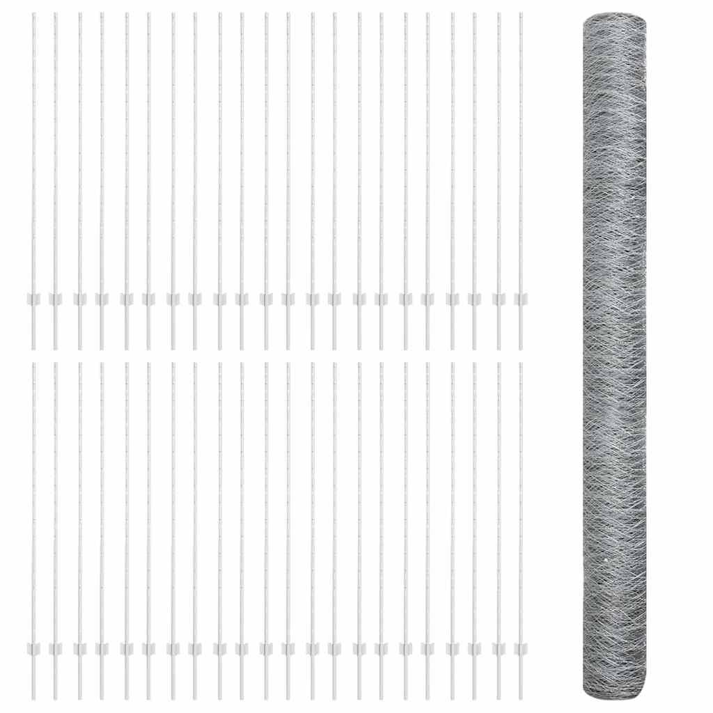 Hexagonal Fence with Post 100 x 1.6 m Galvanised Steel Silver