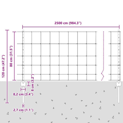 Outdoor Wild Fence with Posts 25 x 0.8 m Galvanised Steel Mesh