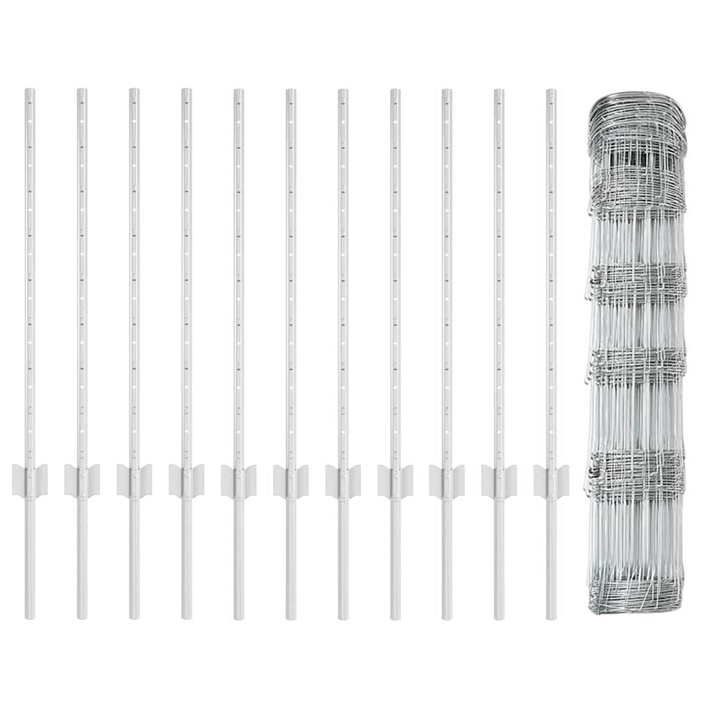 Outdoor Wild Fence with Posts 25 x 0.8 m Galvanised Steel Mesh