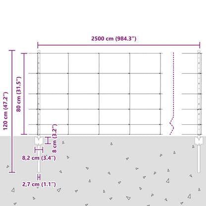 Outdoor Wild Fence with Posts 25 x 0.8 m Galvanised Steel Mesh