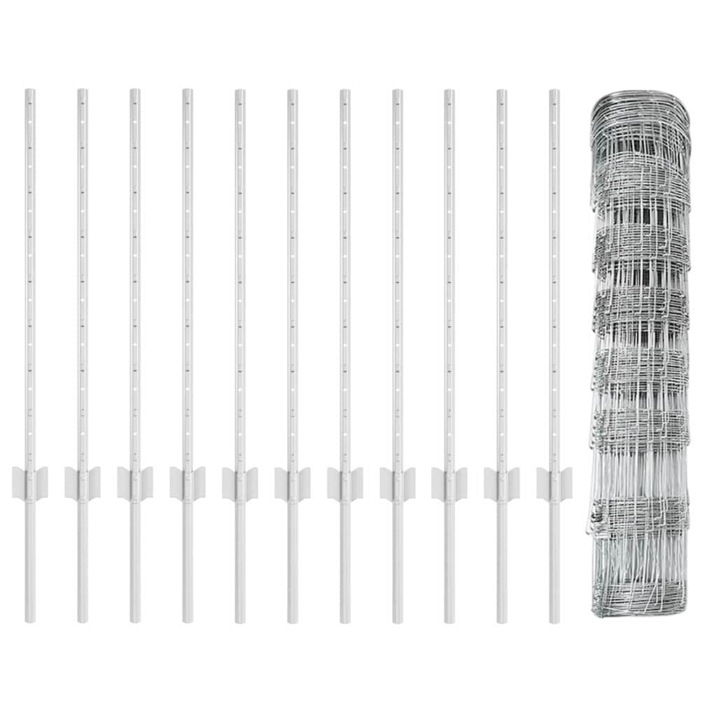 Outdoor Wild Fence with Posts 25 x 0.8 m Galvanised Steel Mesh