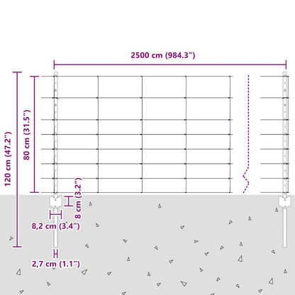 Outdoor Wild Fence with Posts 25 x 0.8 m Galvanised Steel Mesh