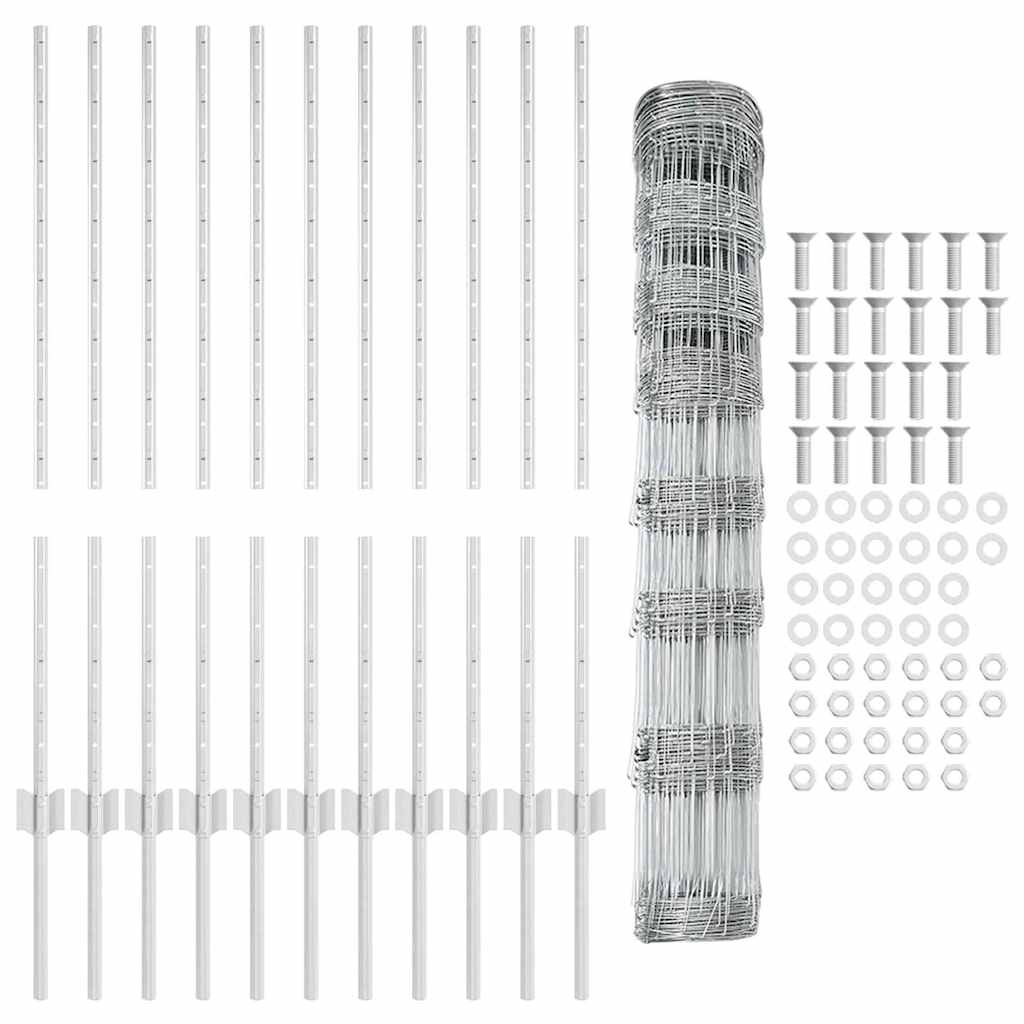 Outdoor Wild Fence with Posts 25 x 1 m Galvanised Steel Silver