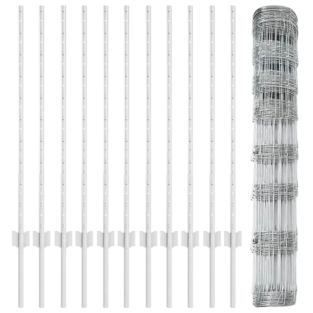 Outdoor Wild Fence with Posts 25 x 1 m Galvanised Steel Silver