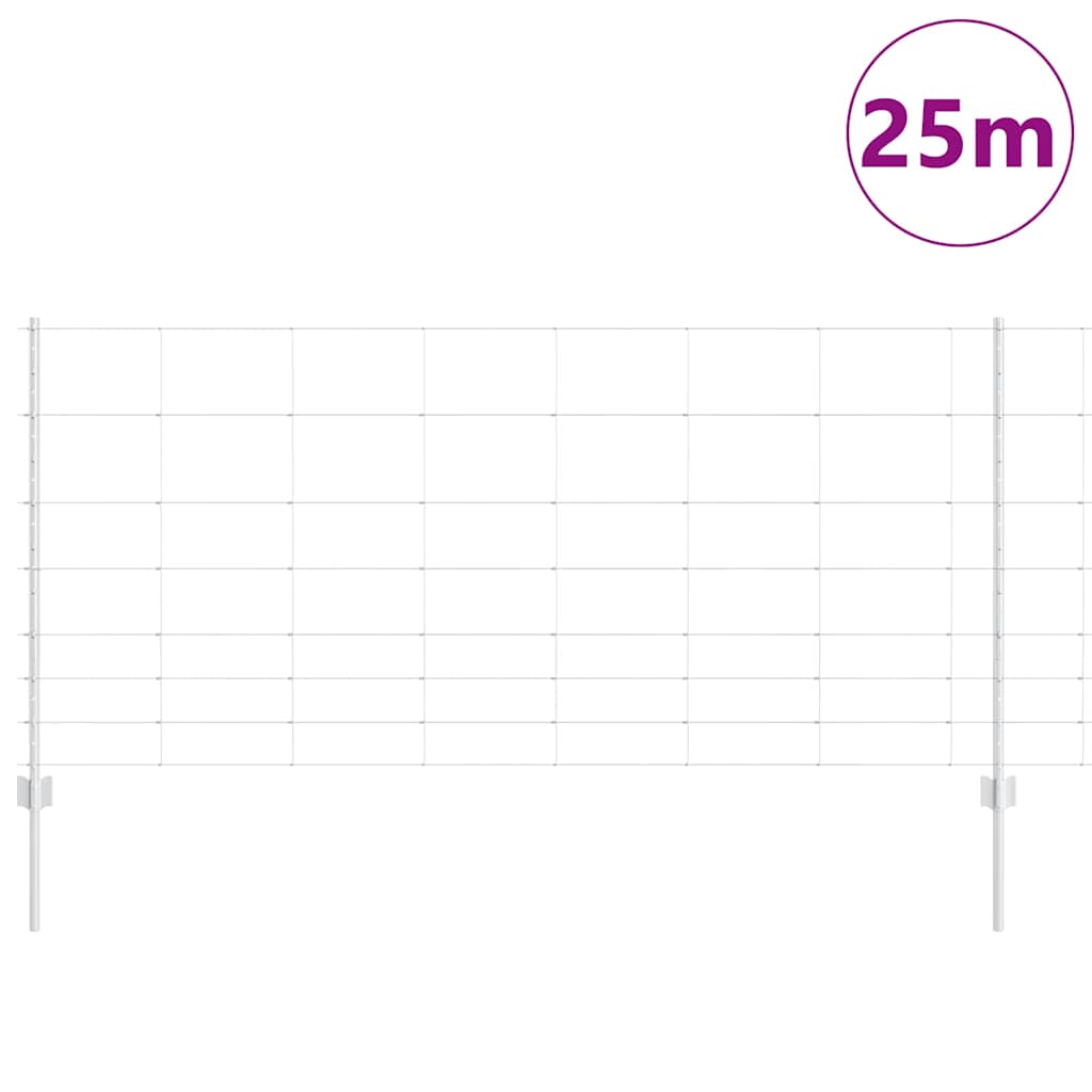 Outdoor Wild Fence with Posts 25 x 1 m Galvanised Steel Silver