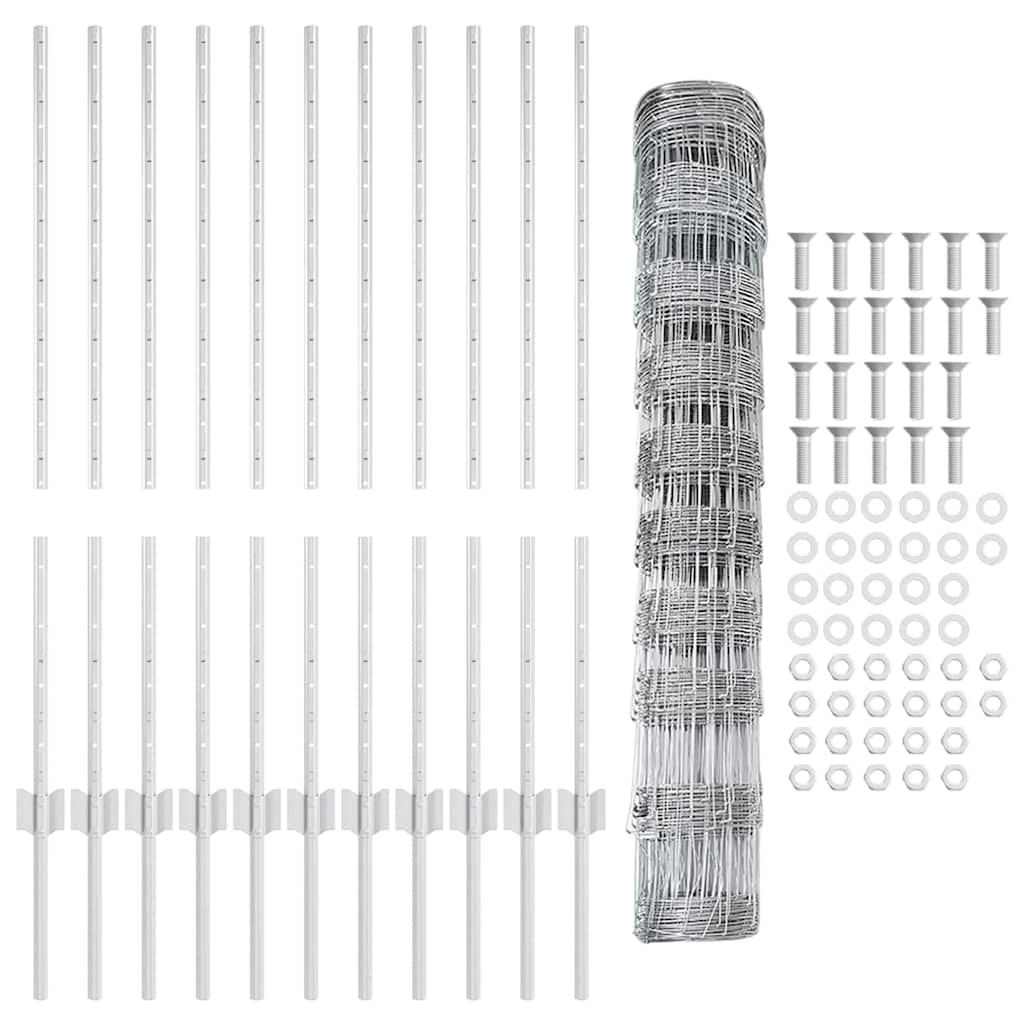 Outdoor Wild Fence with Posts 25 x 1 m Galvanised Steel Silver