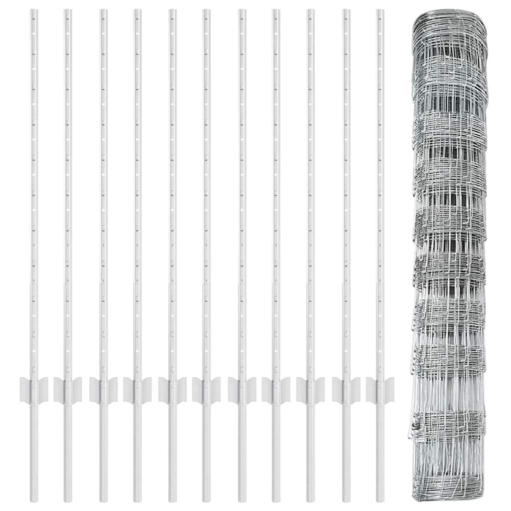 Outdoor Wild Fence with Posts 25 x 1 m Galvanised Steel Silver