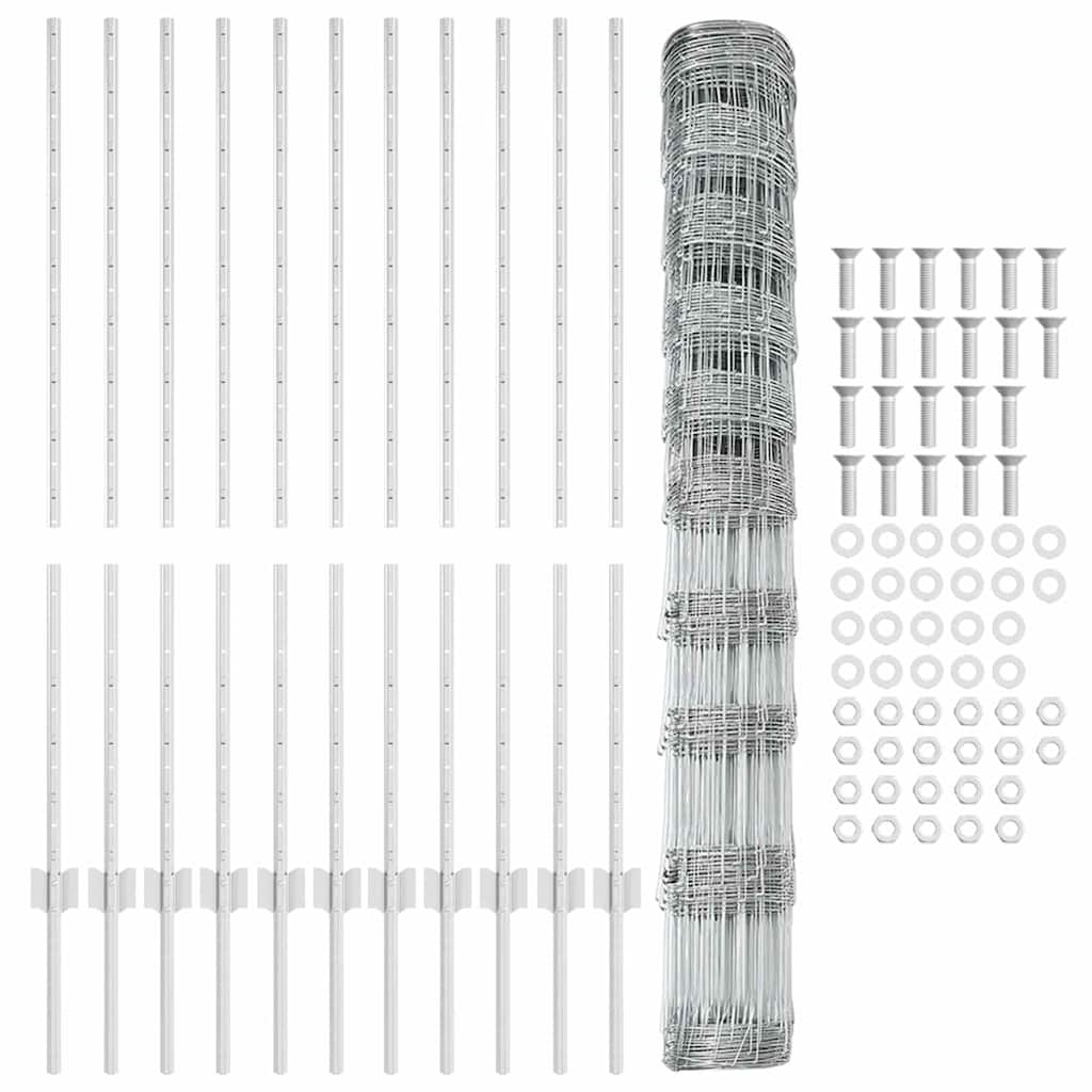 Outdoor Wild Fence with Posts 25 x 1.2 m Galvanised Steel Mesh
