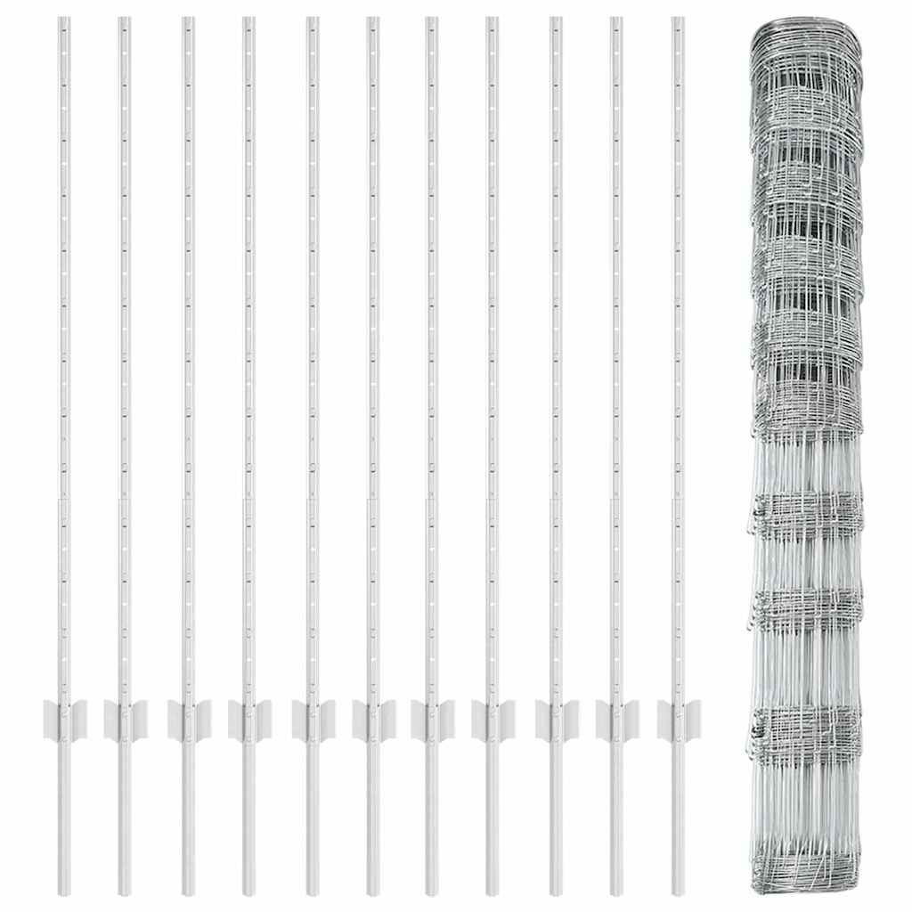 Outdoor Wild Fence with Posts 25 x 1.2 m Galvanised Steel Mesh