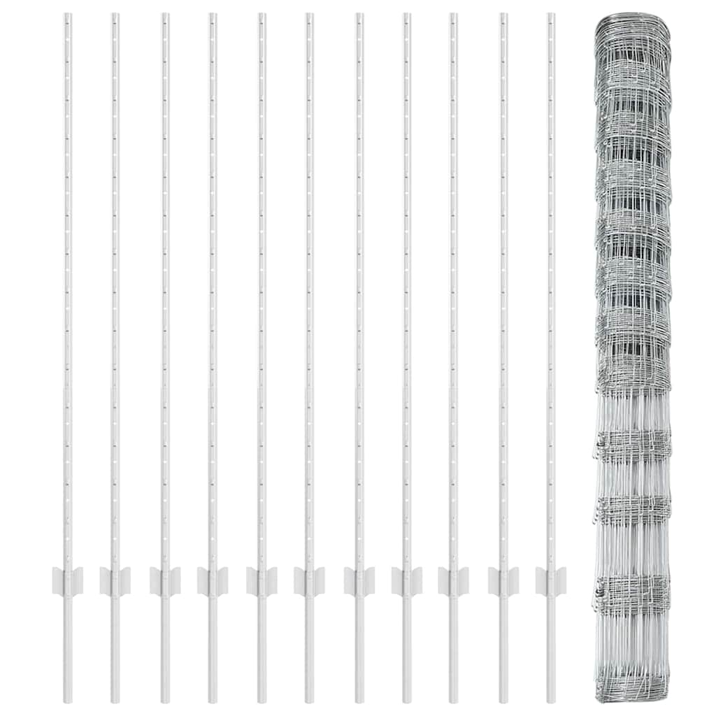 Outdoor Wild Fence with Posts 25 x 1.4 m Galvanised Steel Mesh