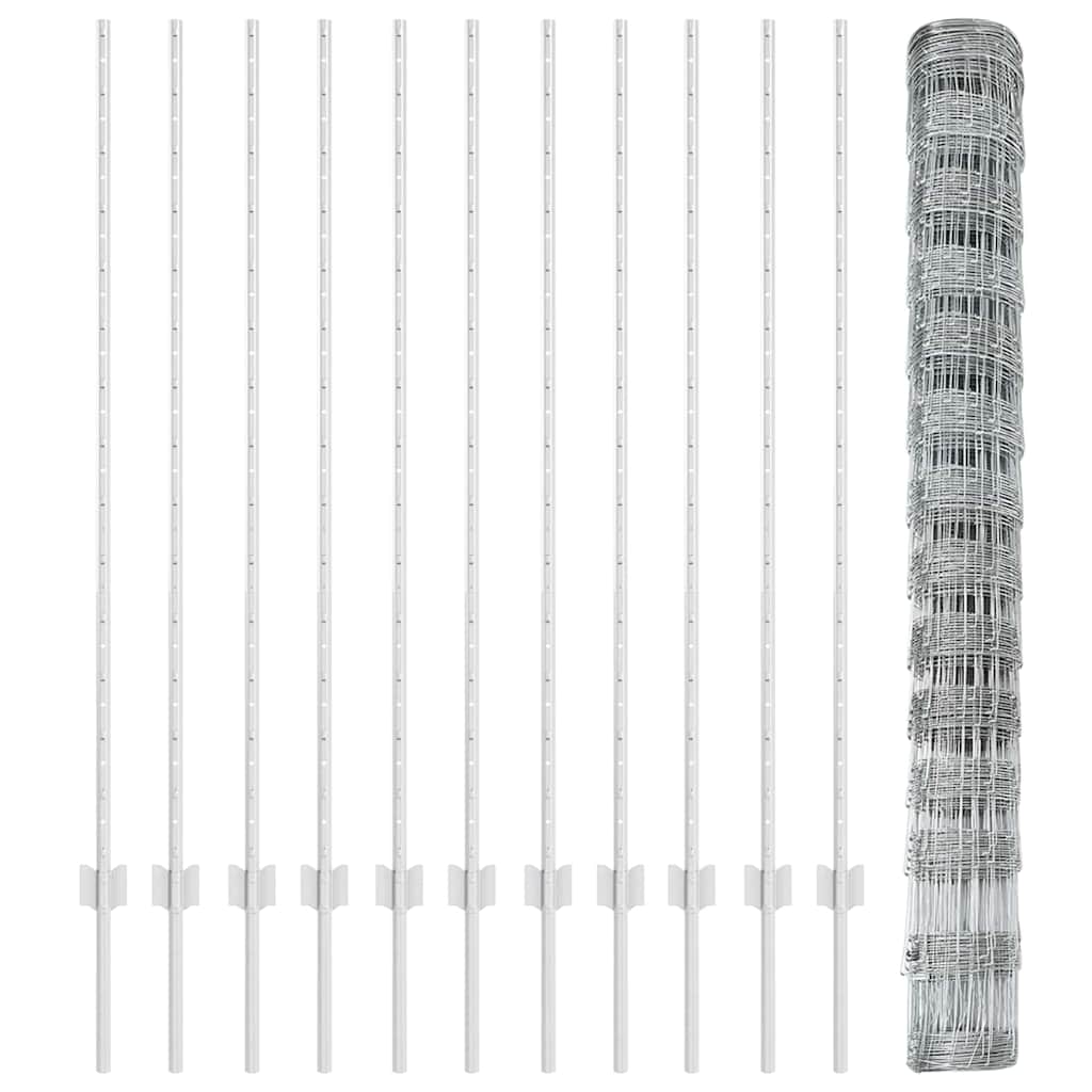 Outdoor Wild Fence with Posts 25 x 1.4 m Galvanised Steel Mesh