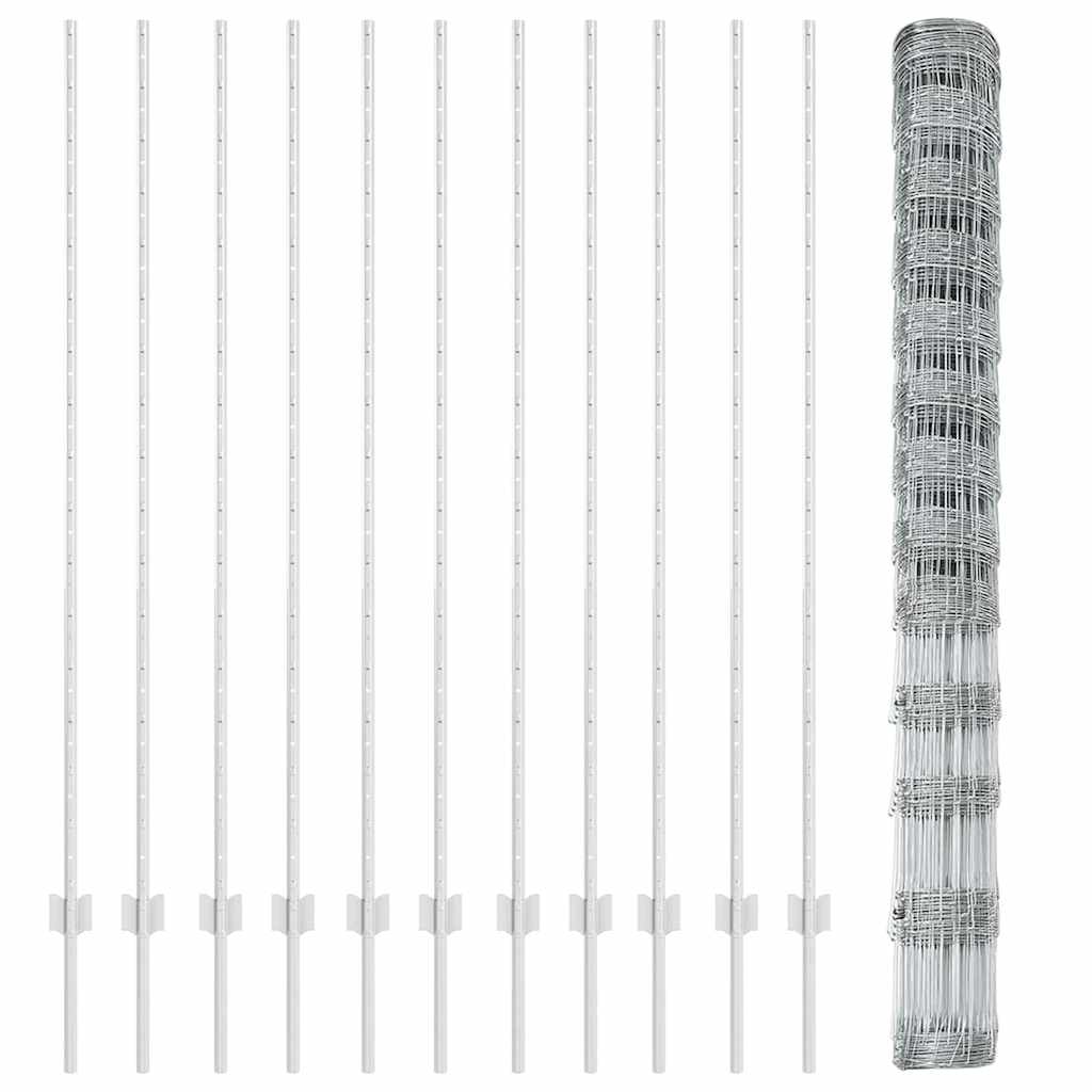 Outdoor Wild Fence with Posts 25 x 1.5 m Galvanised Steel Mesh