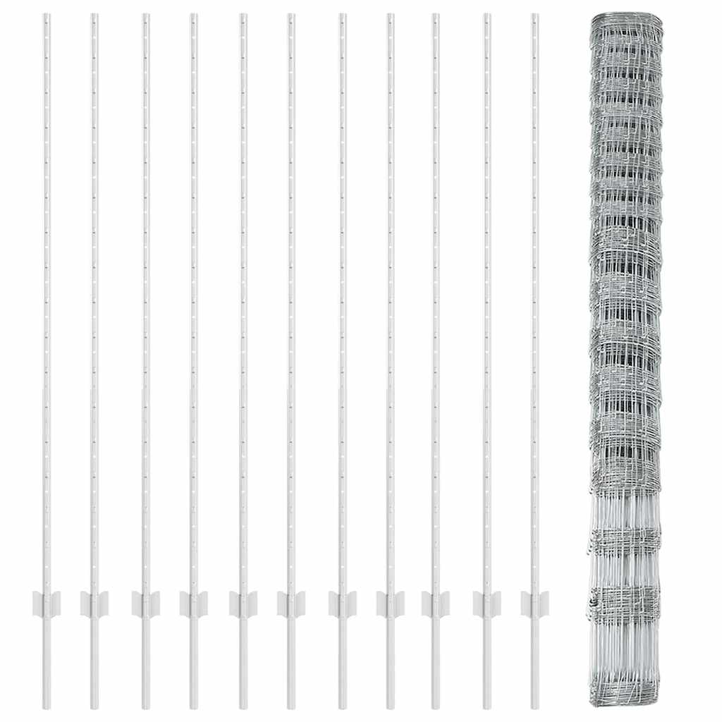 Outdoor Wild Fence with Posts 25 x 1.5 m Galvanised Steel Mesh