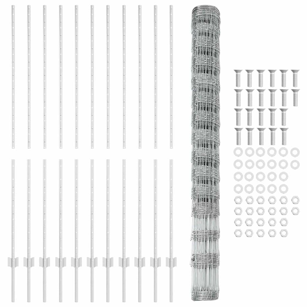 Outdoor Wild Fence with Posts 25 x 1.6 m Galvanised Steel Mesh