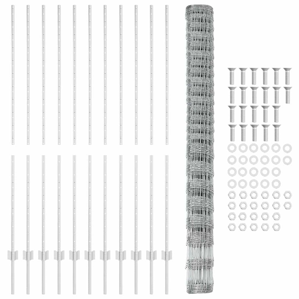 Outdoor Wild Fence with Posts 25 x 1.6 m Galvanised Steel Mesh