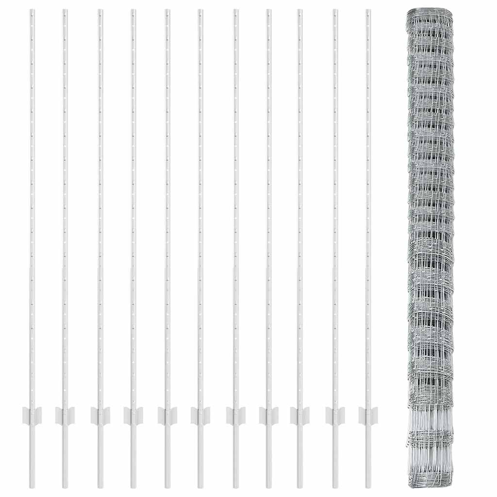 Outdoor Wild Fence with Posts 25 x 1.6 m Galvanised Steel Mesh