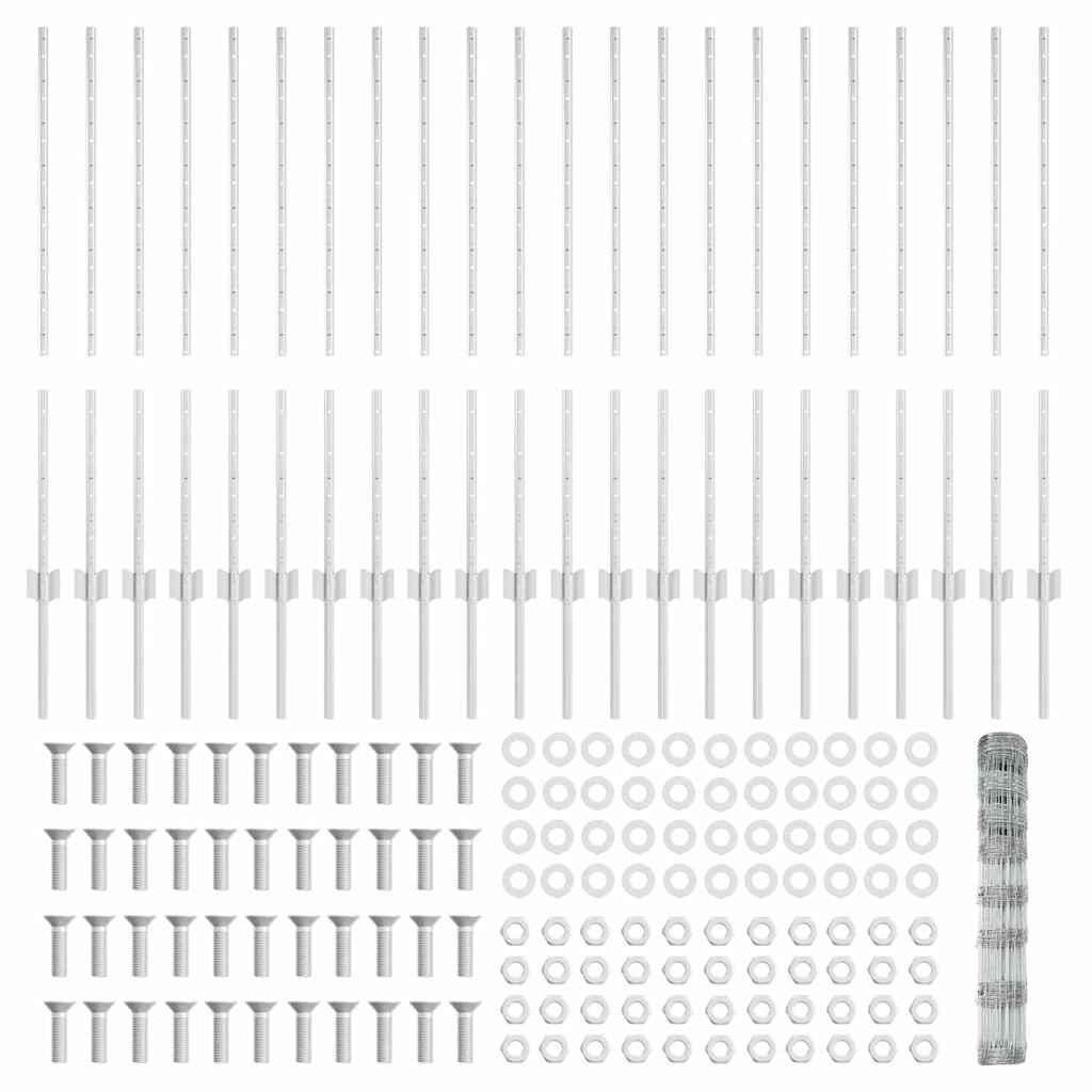 Outdoor Wild Fence with Posts 50 x 1 m Galvanised Steel Silver