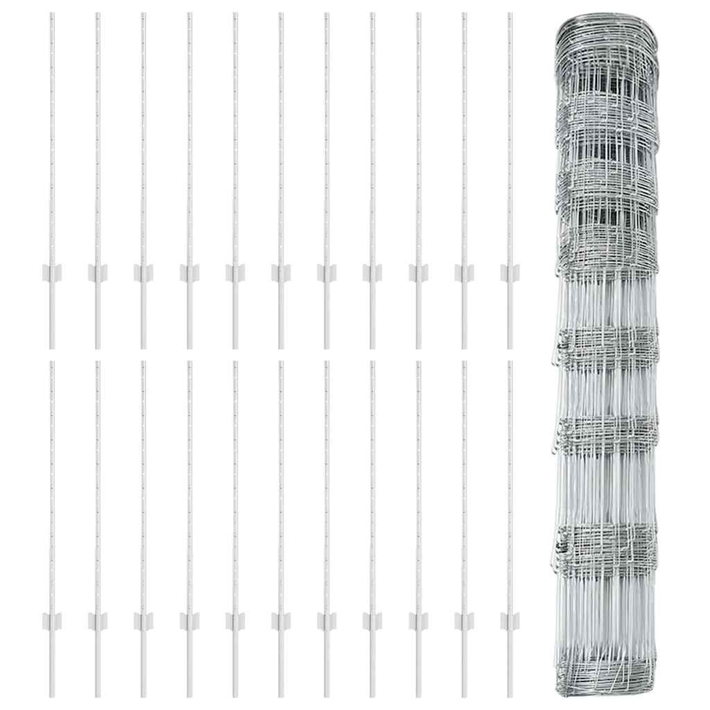 Outdoor Wild Fence with Posts 50 x 1 m Galvanised Steel Silver