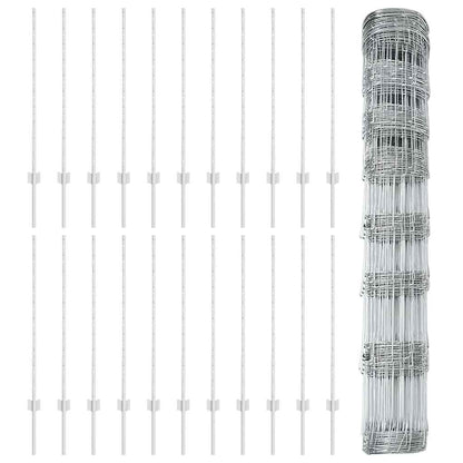Outdoor Wild Fence with Posts 50 x 1 m Galvanised Steel Silver
