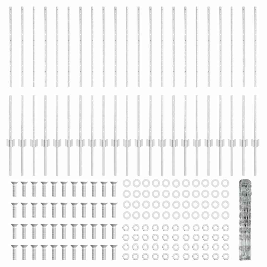 Outdoor Wild Fence with Posts 50 x 1 m Galvanised Steel Silver