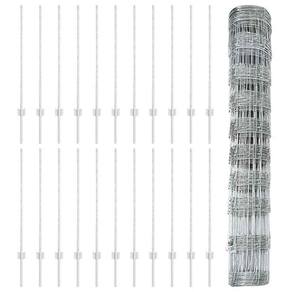 Outdoor Wild Fence with Posts 50 x 1 m Galvanised Steel Silver