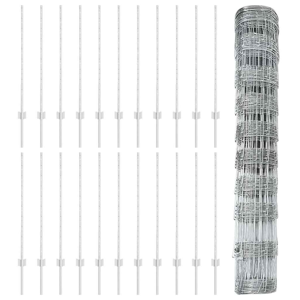 Outdoor Wild Fence with Posts 50 x 1 m Galvanised Steel Silver