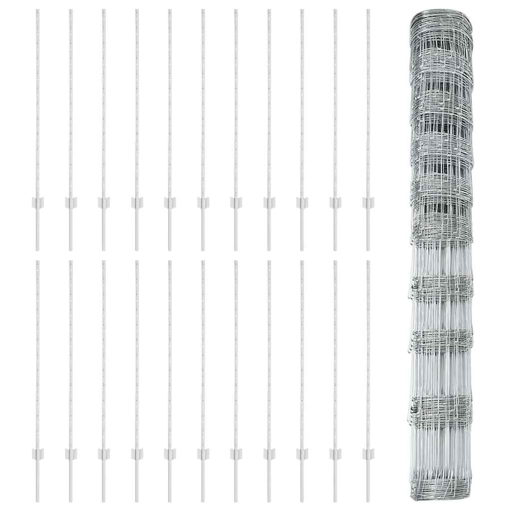 Outdoor Wild Fence with Posts 50 x 1.2 m Galvanised Steel Mesh