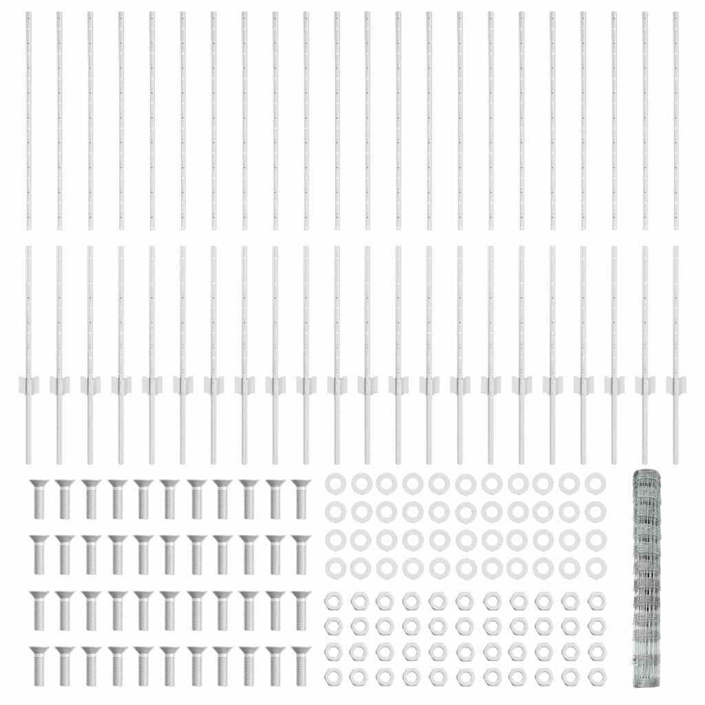 Outdoor Wild Fence with Posts 50 x 1.2 m Galvanised Steel Mesh