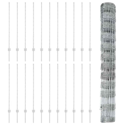 Outdoor Wild Fence with Posts 50 x 1.2 m Galvanised Steel Mesh