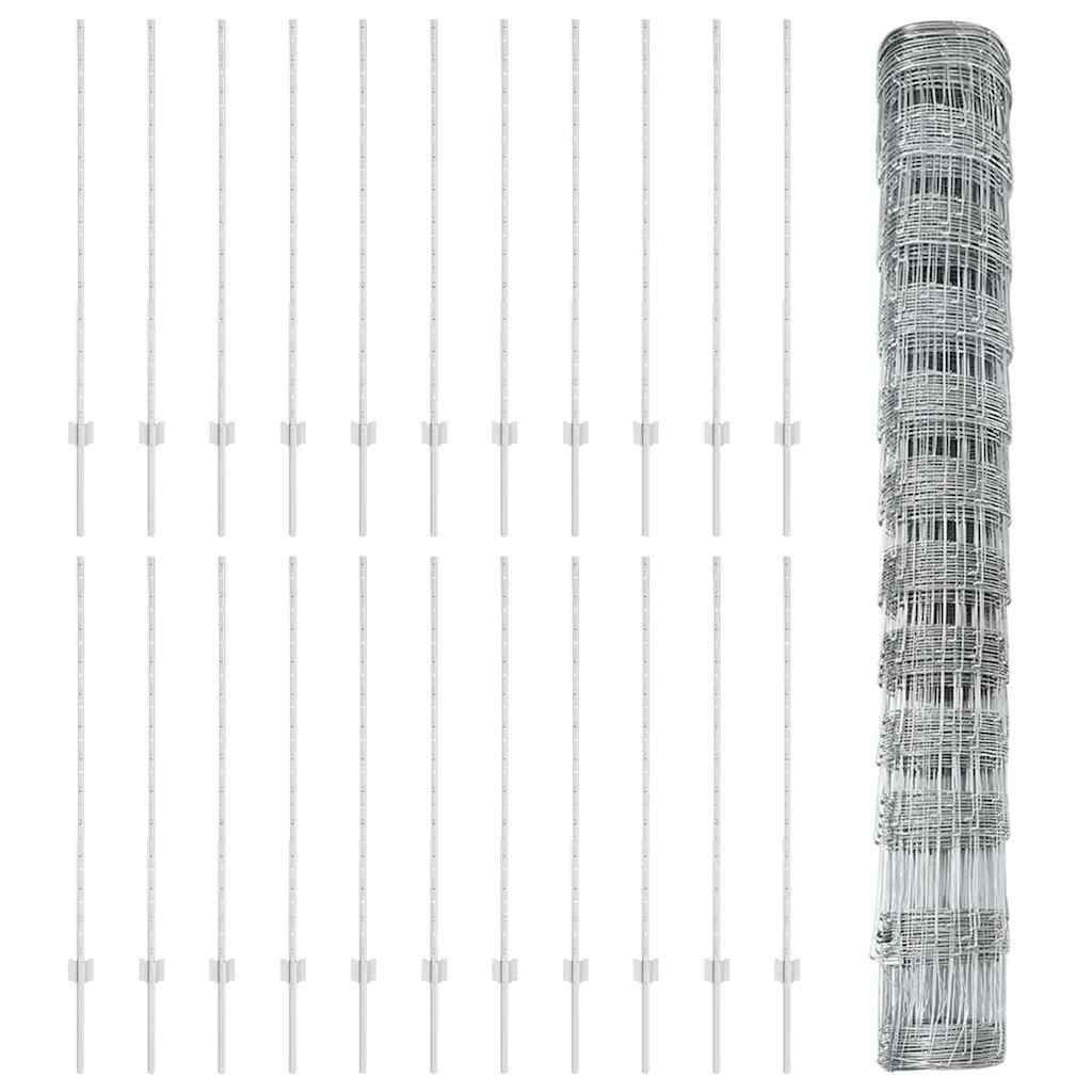 Outdoor Wild Fence with Posts 50 x 1.2 m Galvanised Steel Mesh