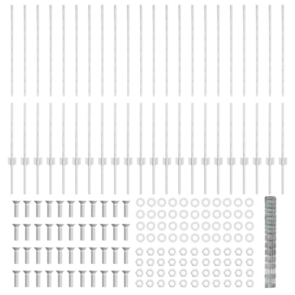 Outdoor Wild Fence with Posts 50 x 1.2 m Galvanised Steel Mesh